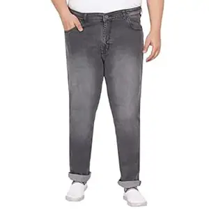 JOHN PRIDE Plus Size Men's Stretchable Mid-Rise Comfort Fit Clean Look Grey Cotton Jeans for Men