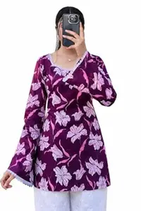 Women,s Rayon Floral Printed Tunic Top Full Sleeve with Lace Detailing