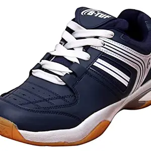 B-TUF Unisex Navy Badminton Shoes (Non-Marking Sole) Ideal for Sports Volleyball Squash Table Tennis Court (Navy Blue ; Size India/UK 8)