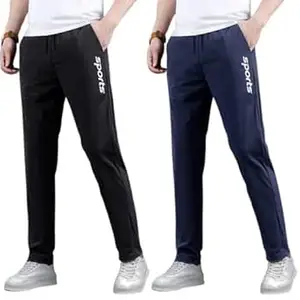 EYSTONE® Track Pants for Men || Activewear Pants || Men’s Joggers Polyester with 2 Side Zipper Pockets Casual Trousers Stretchable (Sports | Gym | Yoga) (White Sports)(Pack of 2)