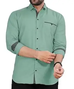 CB-COLEBROOK Men's Regular Fit Solid Soft Touch Cotton Casual Shirt with Pocket Design with Spread Collar & Full Sleeves (Available in Plus Size)