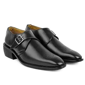 Baxxico Men's Stylish Elevator Formal Monk Black Slip-on Shoes-10UK[743BAXB-Black]