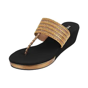 Metro Women Antic Gold Synthetic Sandals, EU/39 UK/6 (35-191)