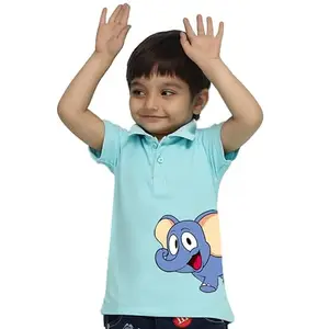 Nusyl Elephant Printed Light Blue Infants Polo T-Shirt - NUICPTH0165