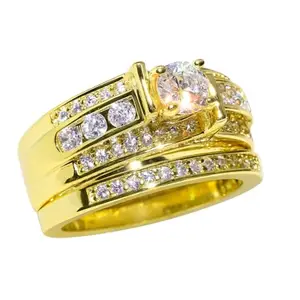 Luxury Gold-Plated Diamond Ring Set for Women | Engagement, Wedding & Party Jewelry | Sparkling CZ Solitaire with Matching Band | Stylish Bridal Jewellery Gift