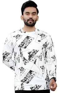Men's Printed Full Sleeve Crew Neck T-Shirt | Premium Comfort Fit (in, Alpha, S, Regular, White)
