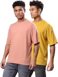 London Hills Oversized t shirts for men || Solid oversized t shirts for men || loose tshirts for men || round neck t shirts for men || half sleeve tshirt for men | loose fit tshirt for men (Pack of 2)