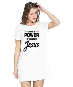 Stylish Cotton Blend Printed T-Shirt Dress for Women(White UMT-B_2050_XS_BAZ)