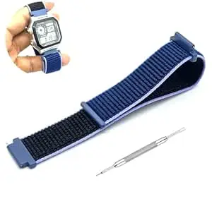 Lineon 18mm Woven Nylon Velcro Breathable Watch strap Cut Pattern Specially Compatible With CASIO Royale ae1200, DW-291H, F-91W, F91W, AE-1400wh, A168WA, SGW-300, W-218H, AE-1000w, A158wa kailash with Tool