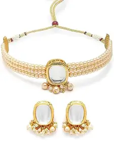 JEEVAN SAATHI FASHION Gold Plated Kundan Choker Traditional Necklace Jewellery Set for Women and Girls