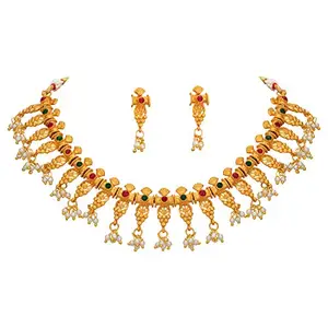 Shining Diva Fashion Latest Choker Design Traditional Pearl Necklace Set For Women Gold Plated Jewellery Set for Women (Golden) (11376s)