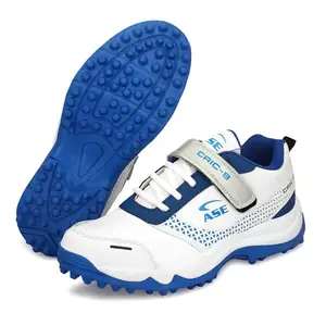 ASE Cricket Shoes for Men – Rubber Phylon Sole, Lightweight, Durable Grip Sports Shoes for Cricket Turf & Ground Play_White-Blue_05