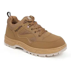 Aqualite ATR-101 Trekking Shoes for Man, Durable Hiking Shoes for Man and Trekking Boots for Men Ideal for Trails, Hikes, Adventure, and Outdoor Use, Mesh, PU Sole, Lace-Up Tan Beige Size-6