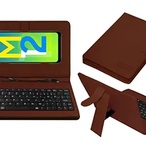 ACM Keyboard Case Compatible with Samsung Galaxy M12 New Mobile Flip Cover Stand Direct Plug & Play Device for Study & Gaming Brown