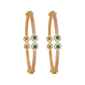 Kushal's Fashion Jewellery Green Gold Plated Ethnic Zircon Bangles - 424682