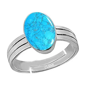 CLEAN GEMS Turquoise/Firoza 7.25 Ratti or 6.5 Carat Astrological Certified Natural Gemstone bis Hallmark 925 Sterling Silver Adjustable Ring for Unisex - nvr2725