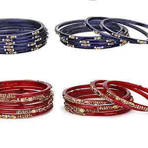 Colorful Glass Bangles/Kada Set Combo Ornamented With Colourful Chips & Beads_D1121 (AkBang2-KM1.a_bang)