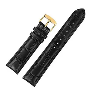 Ewatchaccessories 20mm Genuine Leather Watch Band Strap Fits CLASSIMA 6553 8791 Black Yellow Buckle