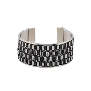 TEEJH Manshi Silver Oxidised Cuff Bracelet
