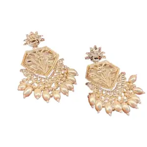 Ethnic Pearl Drop Earrings for Women | Golden Finish Traditional Jhumka Style Earrings | Party & Wedding Jewellery