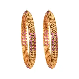 Kushal's Fashion Jewellery Ruby Gold-Plated Ethnic Antique Bangle - 422634