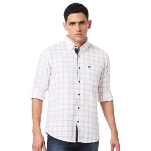 Spykar White Checked Shirt for Men (Size: S)-MSHCS1BD154