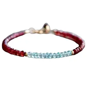 RRJEWELZ Garnet & Aquamarine bracelet for men & women - 3-3.5mm Rondelle Faceted beads - 7 Inch with Silver plated clasp – Healing, Fashion, Gift, Spiritual, Yoga|LCBR_RR_07629