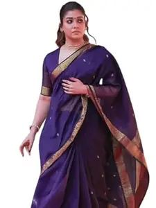 ILAIYAAL CLOTHINGS Women's Kanjivaram Soft Kanjeevaram Cotton Silk Saree With Blouse Piece | Linen Silk Saree with Rich Zari Pallu | Attach Un-stitched Blouse Piece