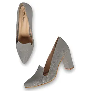 Marc Loire Women's Fashion Textured Block Heel Pump Shoes for Party and Formal Occasions. (Grey, Numeric_7)