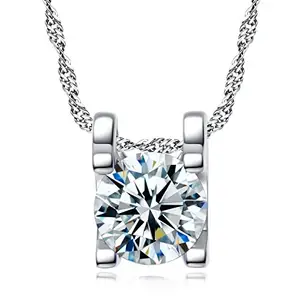 dc jewels Swarovski Sterling Silver Solitaire American Diamond Pendant Necklace with Chain for Women