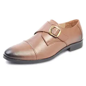 LOUIS STITCH Men's Tan Single Monk Strap Shoes for Men Handcrafted Italian Leather Formal Office Shoes Size: 6 UK: 9 UK
