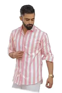 Mahima Ethnic Centre's Women's Cotton Blend Collared Striped Patterned Regular Fit Full Sleeves Formal Shirt