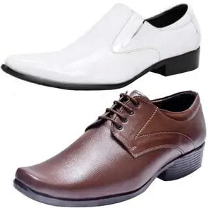 Vitoria Derby Shoes for Men | Shoes for Men with PU Sole | Comfortable & Lightweight |Durable & Trendy Design | Size : 9 | Color : Multicolor,VTR_401WhtSlipon_VTR_1004Brwn_2S_9