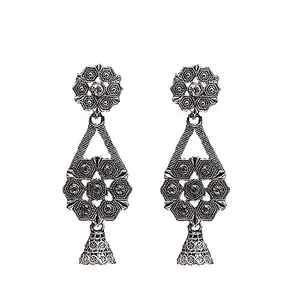 STOREPEDIA Rhinestone Oxidised Jhumki/Jhumka Earrings Silver Plated Alloy Drop Earring for Party Office Festival Stylish Fashion Accessories for Women/Girls