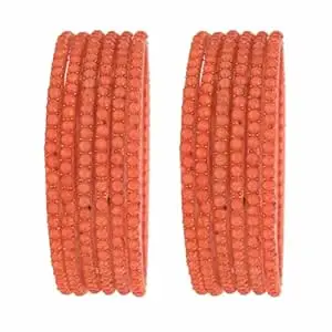 Srijman Glass Bangles Set of 12 for Women | Designer Beaded Gold Accent Chudi Set | Lightweight Traditional Bangles | 20+ Colours Available | Sizes 2.4, 2.6, 2.8