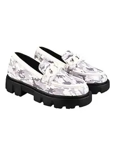 Shoetopia Upper Printed Detailed White Loafers for Women & Girls /UK6