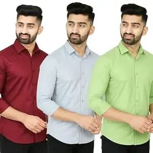 YOUTH FIRST INDIAN BRAND Men’s Polycotton Solid Shirt Pack of 3 | Regular Fit Full Sleeve Casual & Formal Wear Shirt Combo for Men | Soft & Durable Shirts