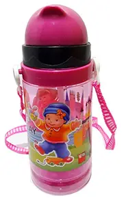 Aatira Cartoon Design Sipper Bottle for Kids with Straw Kid School Accessories Water Bottle for Girls, Pink