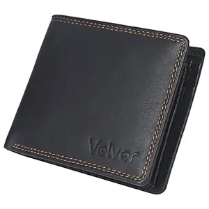 VELVER� RFID-Protected Men's Bi-Fold Geniune Leather Wallet (Black)