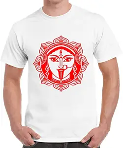 Caseria Men's Round Neck Cotton Half Sleeved T-Shirt with Printed Graphics - Maa Kali Face (White, SM)