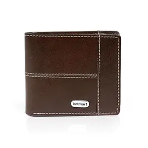 ketmart Leather Wallet for Men | RFID Blocking | Bifold, Extra Capacity with Windows | Ultra Strong Stitching | Slim Billfold with 6 Card Slots (Color_Brown)