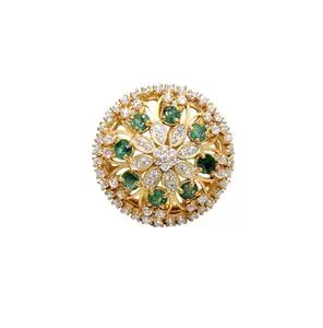 Rajasthan Gems Head Borla 925 Sterling Silver Yellow Gold Rhodium Natural Emerald Panna Gem Stone & Cubic Zirconia Zircon Head Accessory j619