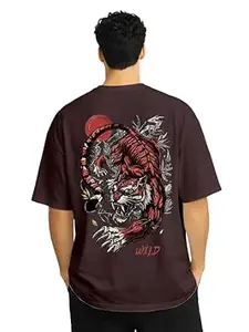 ENCIGER Oversized Cotton T-Shirt for Men Drop Shoulder Printed Graphic Loose Fit Casual Street Style Tee
