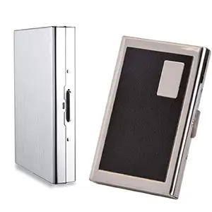 Stealodeal 6 Slot Black Leather with 8 Slot Silver RFID Blocking (Unisex) Card Holder (Combo of 2)
