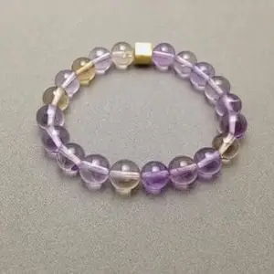 LKBEADS Natural Ametrine 10mm Round Shape Smooth Cut Beads 8 inch Stretchable Bracelet for Men & Women.|STBR_RR_00628_8.0