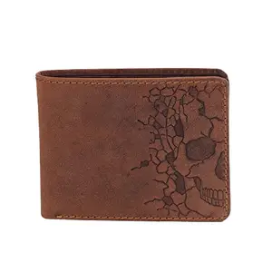 Karmanah Vintage Genuine Leather Wallet Embossed Design and RFID Protected (Dark Brown)
