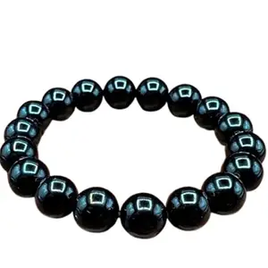 RRJEWELZ Natural Black Obsidian 10mm Round Shape Smooth Cut Beads 8 Inch Stretchable Bracelet For Men & Women. Unisex Bracelet For Healing, Meditation, Prosperity, Gift & Luck|STBR_RR_10185_8.0