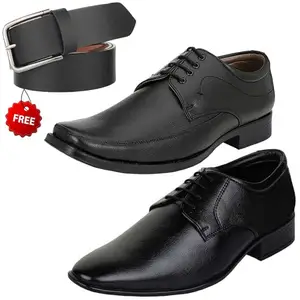 Stylish Trendy Formal Shoes/Party Shoes/ 2 Shoes Combo with Free Belt for Men and Boys (BAZAAR7907_VTR-301-Blk) Multicolor
