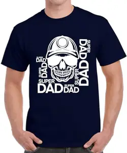 Caseria Men's Cotton Graphic Printed Half Sleeve T-Shirt - Super Skull Dad (Navy Blue, XL)