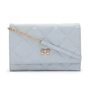 Globus Women Blue Textured Vegan Leather Envelope Wallet with Bow Detail